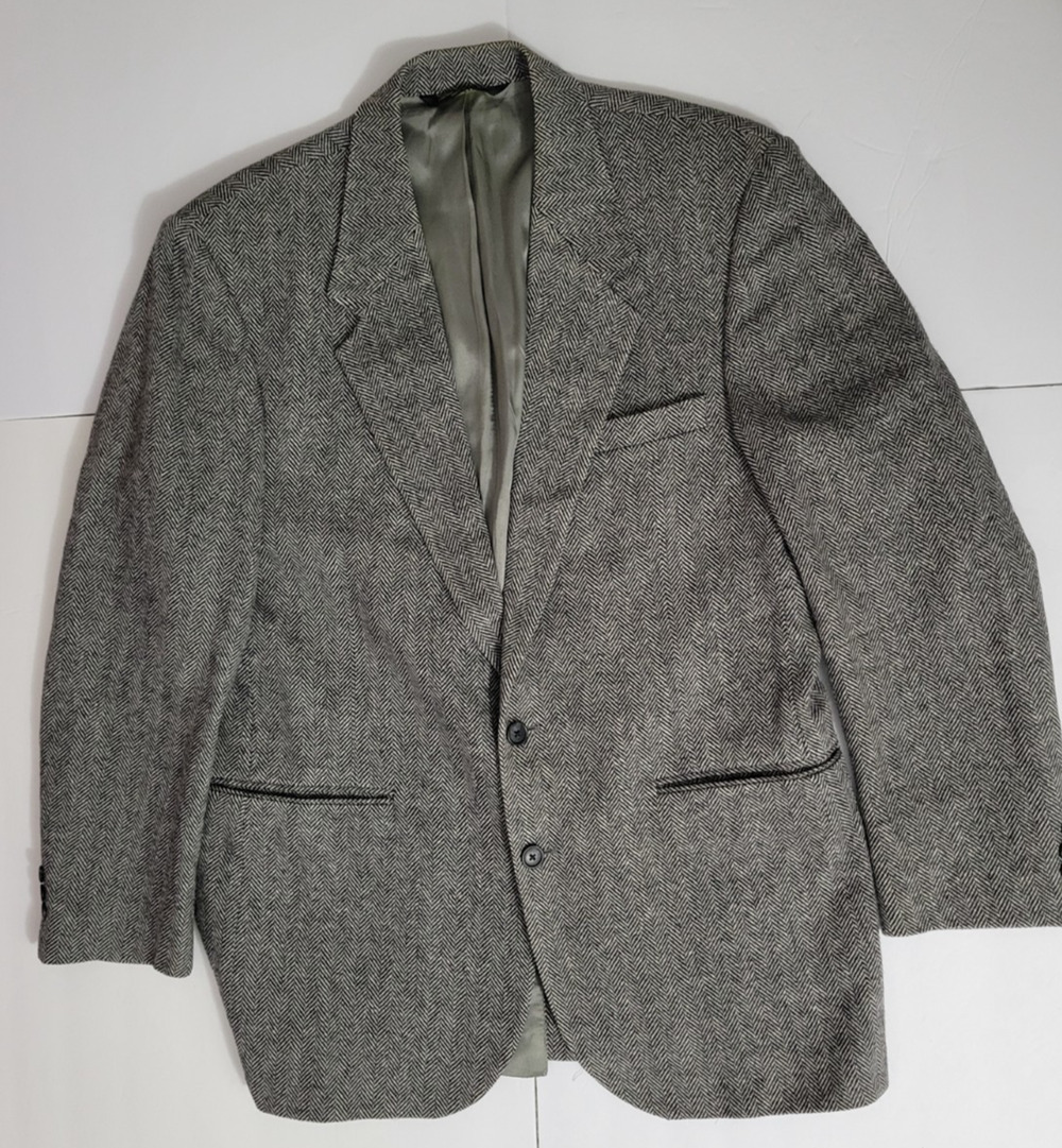 Vintage American Trend Mens Gray Herringbone Lambswool Blend Blazer USA
